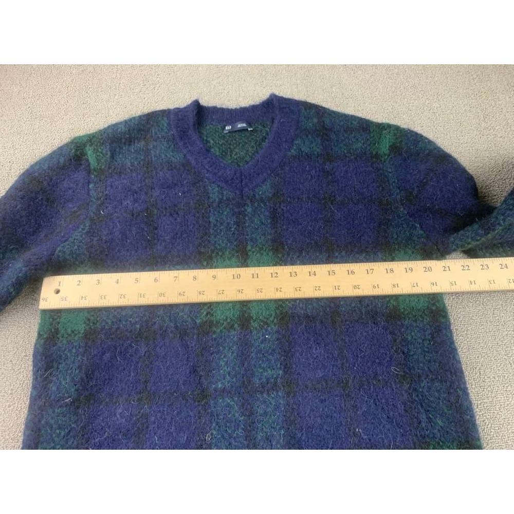Gap Sweater Women M Blue Green Blue Plaid Alpaca Wool Blend V Neck Pullover Knit - Picture 4 of 9